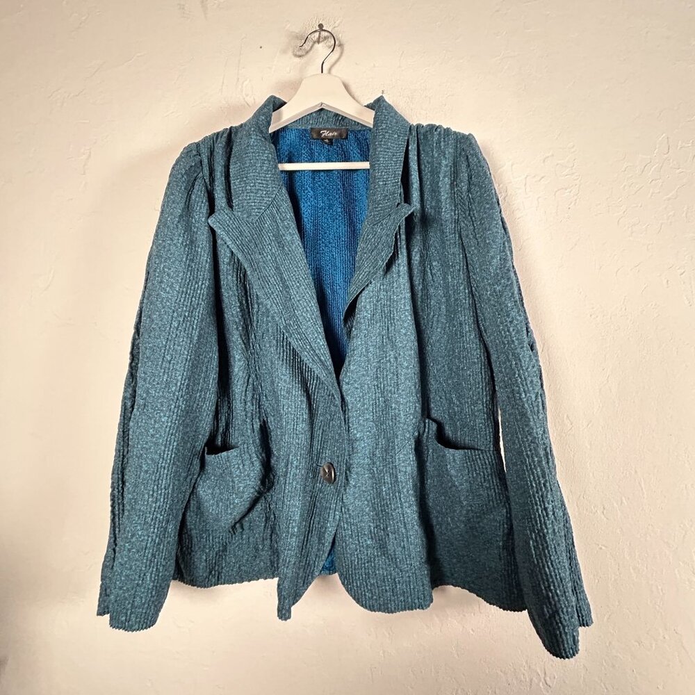 Flair Womens Blue Textured Blazer Jacket Medium Two-Button Pockets Lightweight